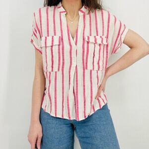 Anthropologie Maeve Amira Striped Top Ivory Pink Top Size Small